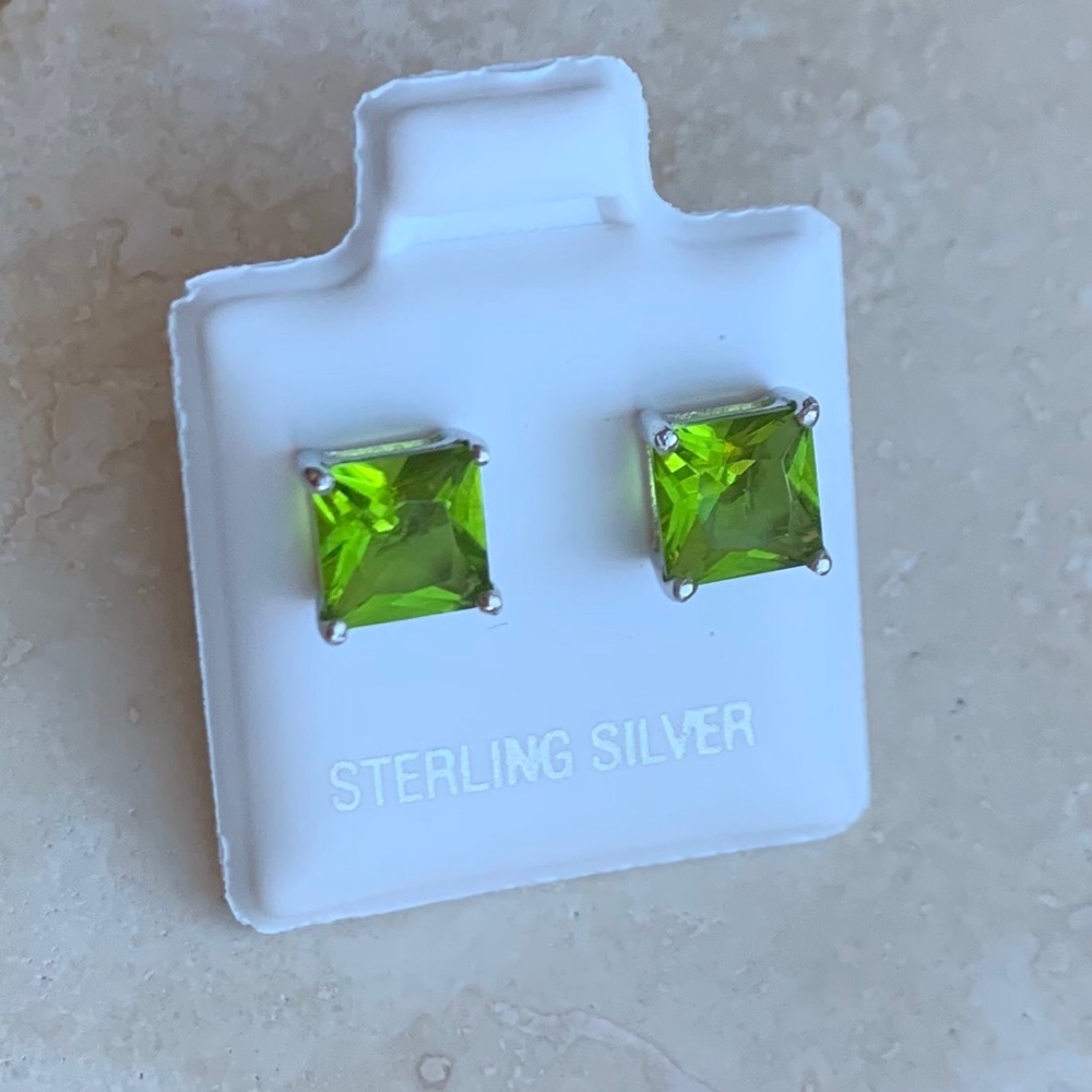 Sterling Silver Peridot Cz Earring, Silver Earring View 5